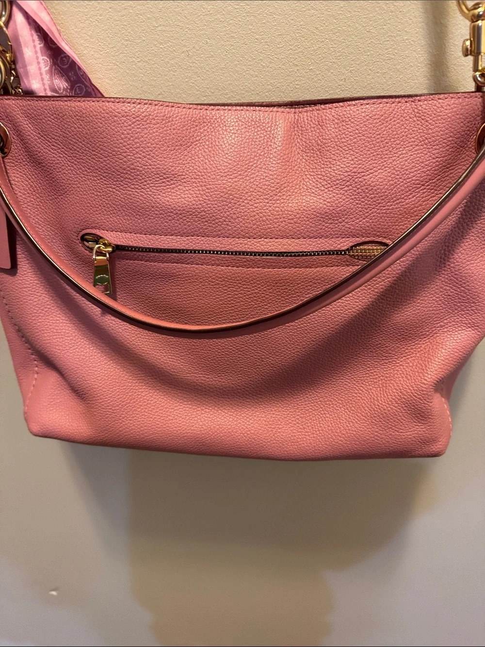 Coach Clarkson Hobo 24947 Rose Pink Pebble Leather Convertible Shoulder Bag